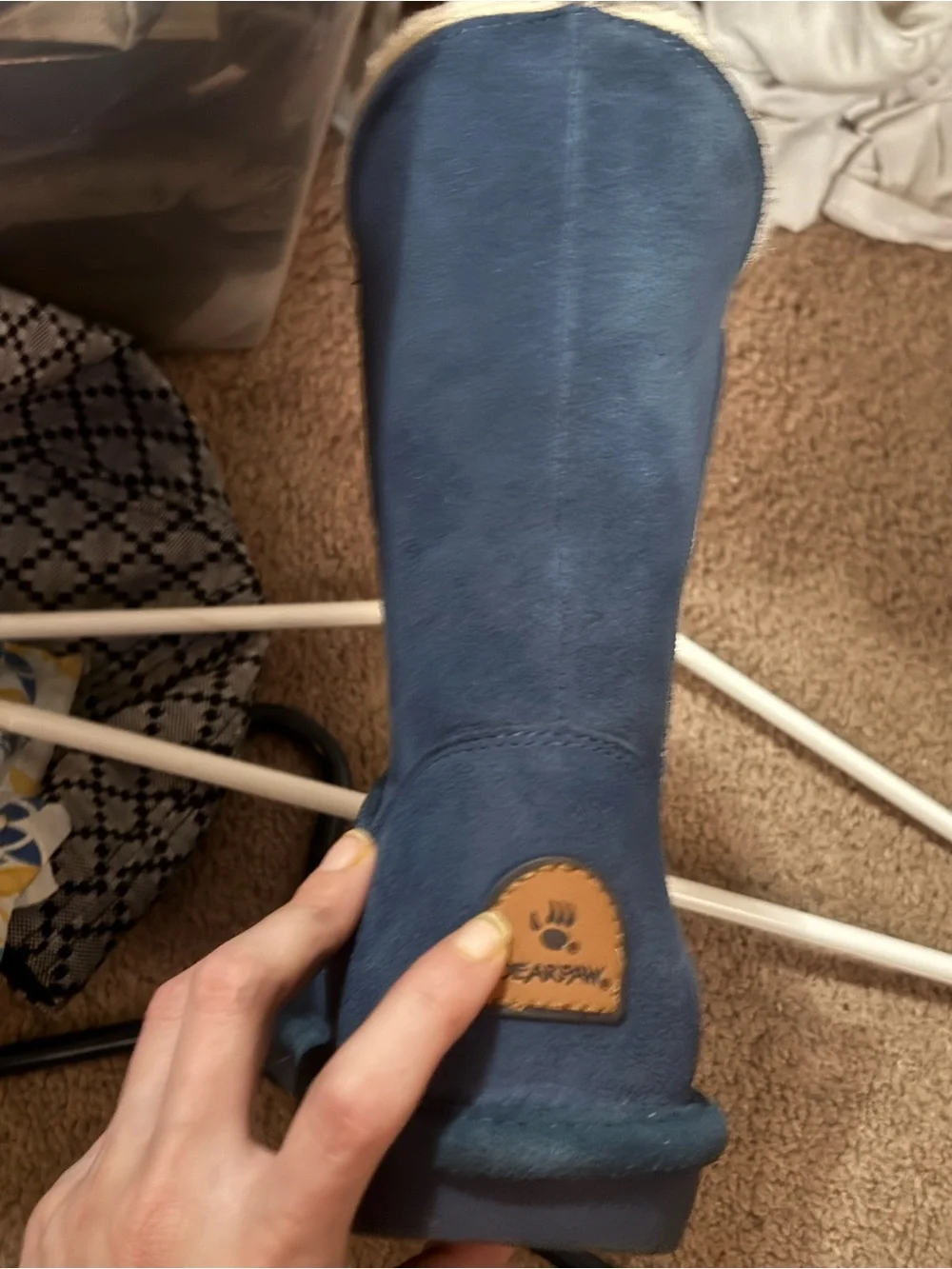 BearPaw Navy Suede Shearling Boot with Beaded Trim